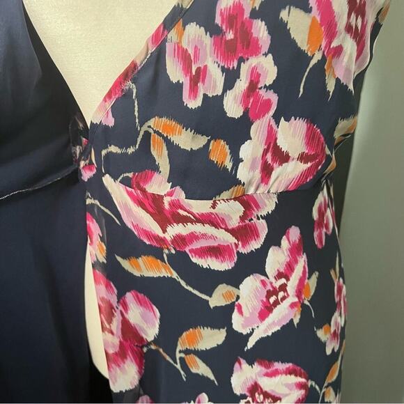 Band Of Gypsies Navy Blue and Pink Floral Maxi Wrap Dress- Size Small - Picture 13 of 14